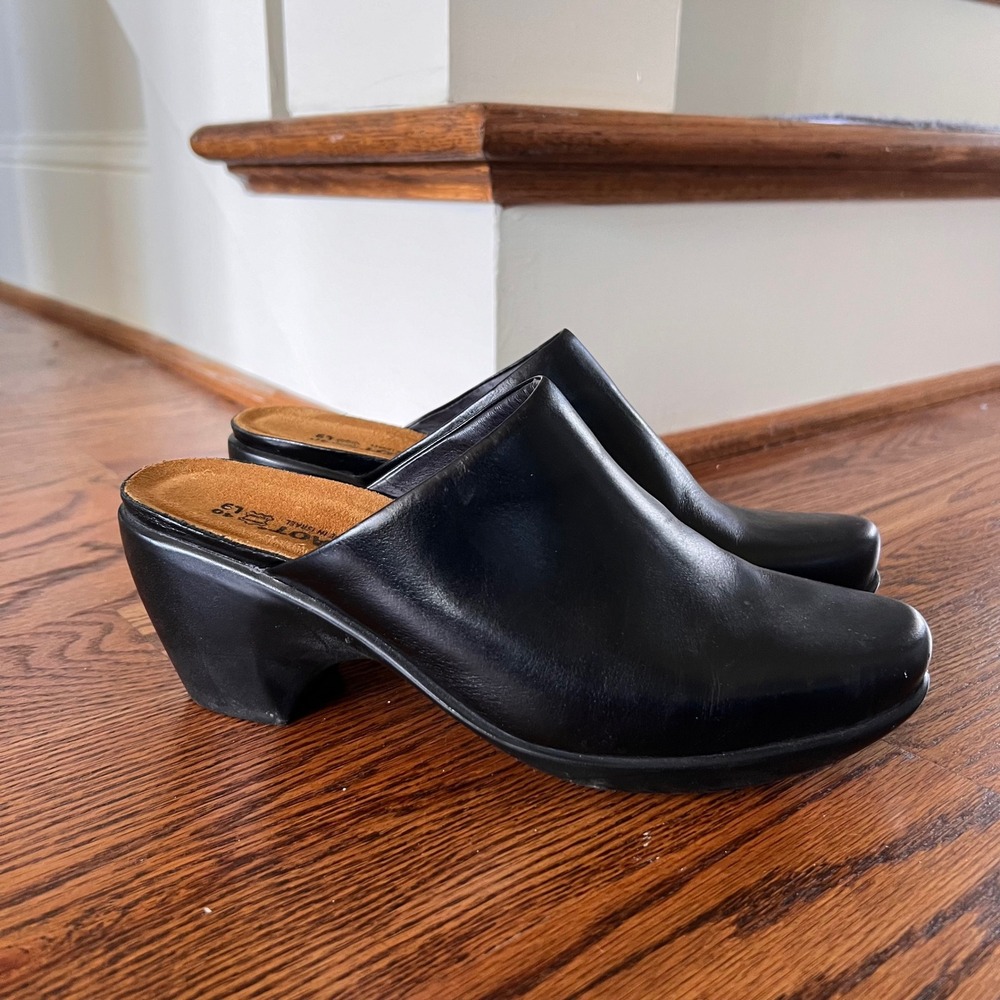 Naot Black Leather Clogs Mules Block Heel Comfort Shoes Made in Israel Womens 40